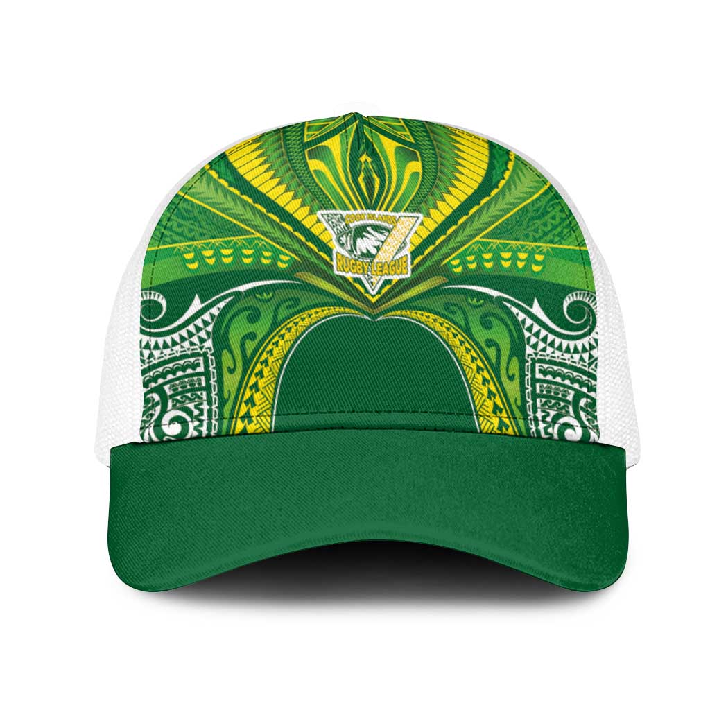 Cook Islands Rugby League Mesh Trucker Cap Polynesian and Tatau Tribal Art - Green Color