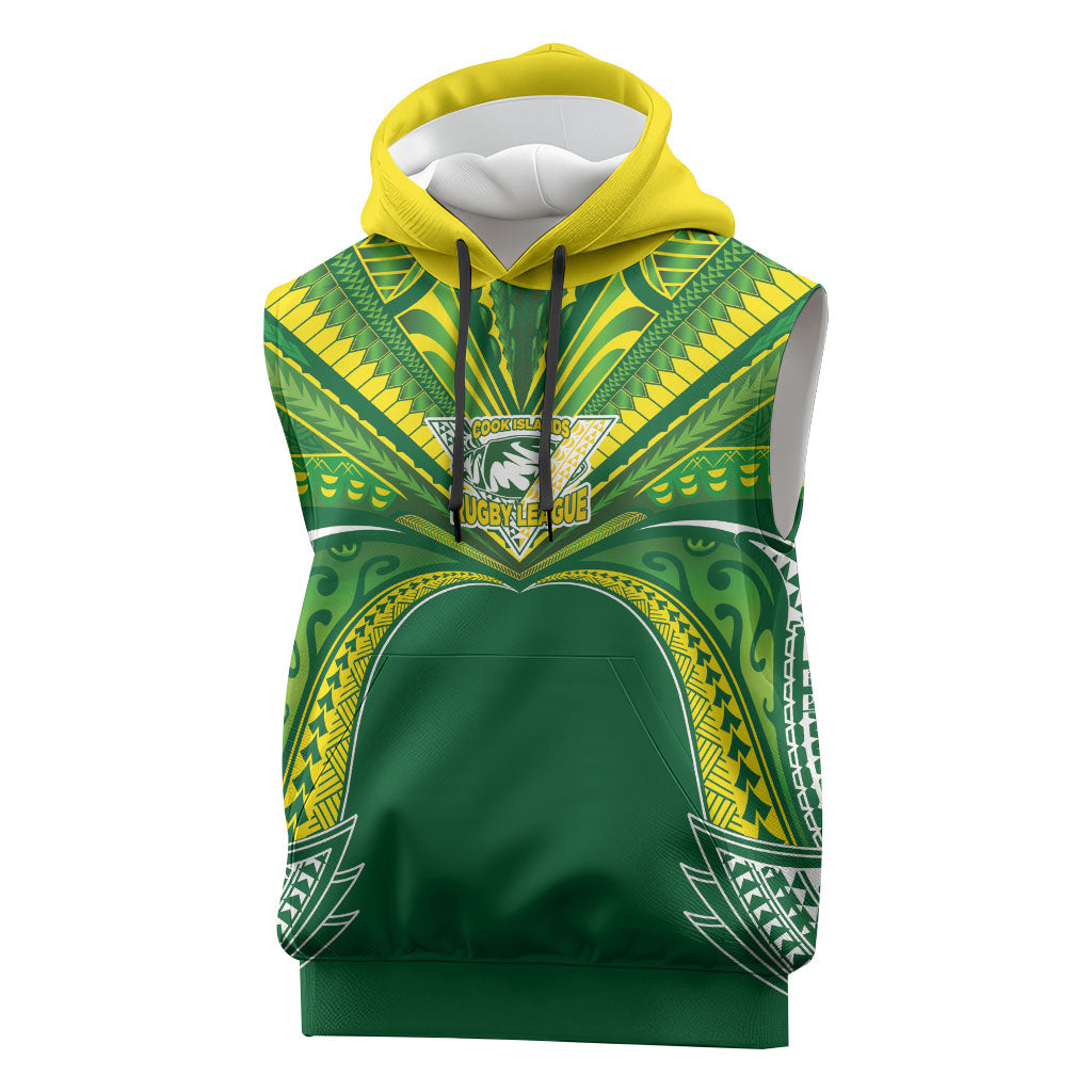 Cook Islands Rugby League Custom Sleeveless Hoodie Polynesian and Tatau Tribal Art - Green Color