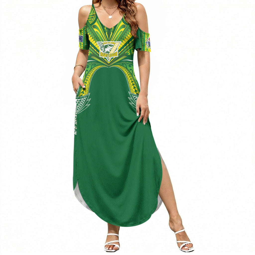 Cook Islands Rugby League Custom Summer Maxi Dress Polynesian and Tatau Tribal Art - Green Color LT03 Women Green - Polynesian Pride