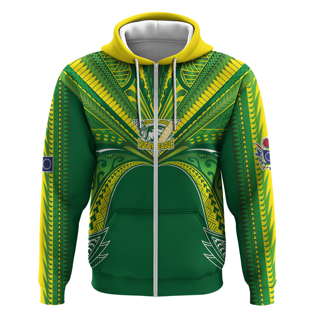Cook Islands Rugby League Custom Zip Hoodie Polynesian and Tatau Tribal Art - Green Color LT03 Zip Hoodie Green - Polynesian Pride
