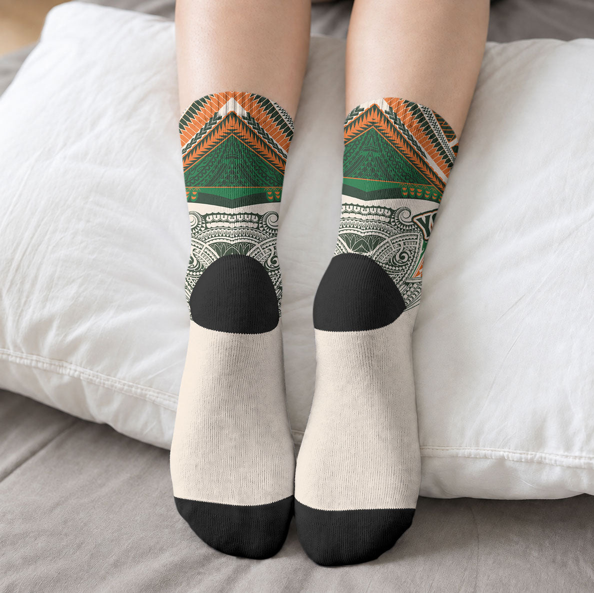 Cook Islands Rugby League Custom Crew Socks Polynesian and Tatau Tribal Art - Retro Palette LT03 - Polynesian Pride