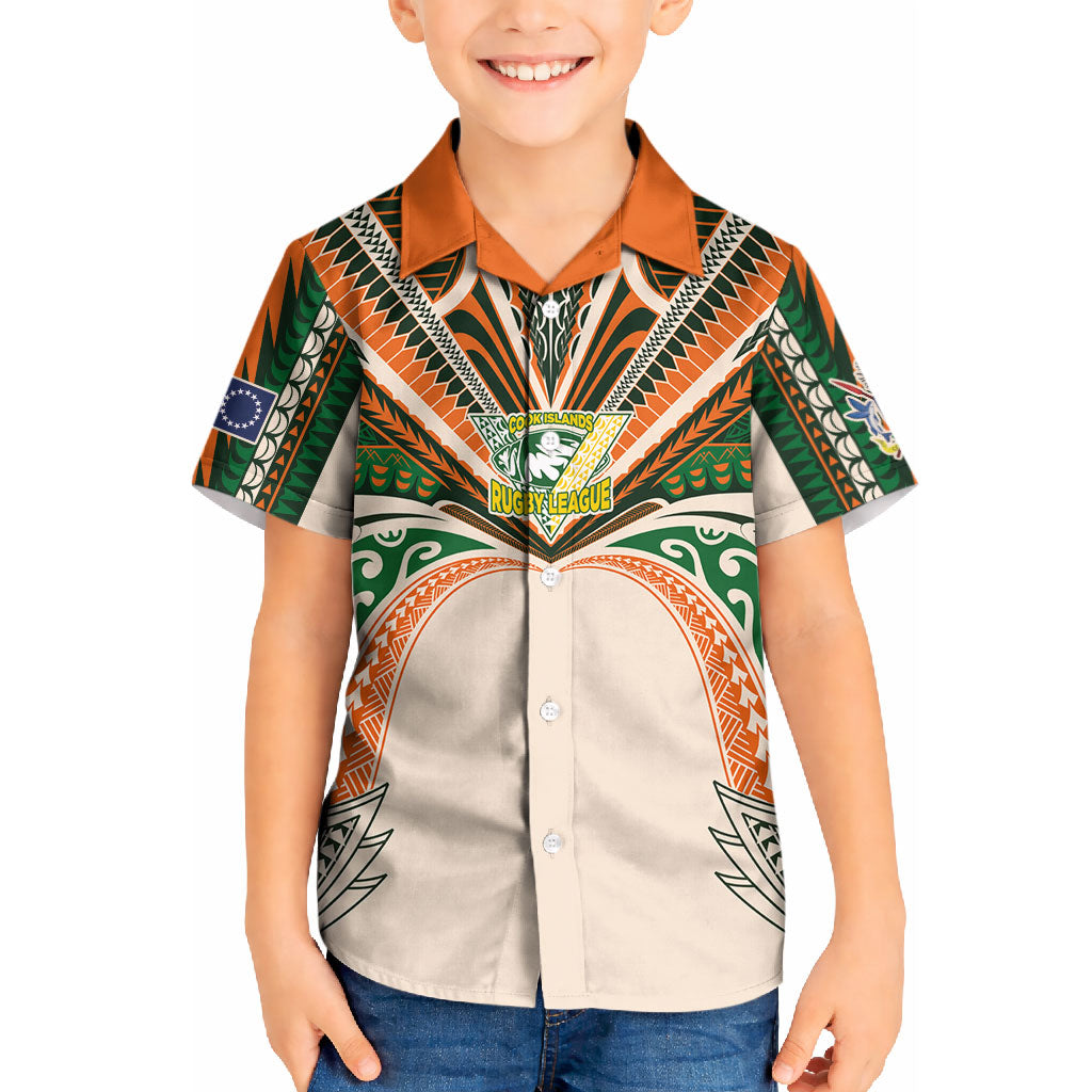 Cook Islands Rugby League Custom Kid Hawaiian Shirt Polynesian and Tatau Tribal Art - Retro Palette
