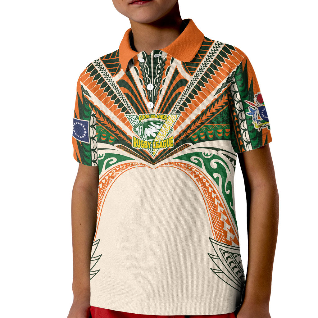 Cook Islands Rugby League Custom Kid Polo Shirt Polynesian and Tatau Tribal Art - Retro Palette