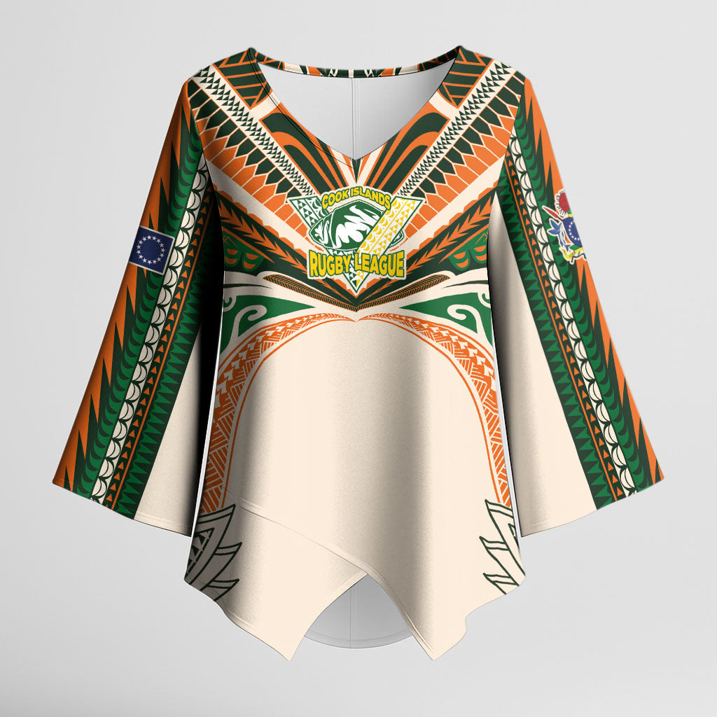 Cook Islands Rugby League Custom Kimono Sleeve Blouse Polynesian and Tatau Tribal Art - Retro Palette