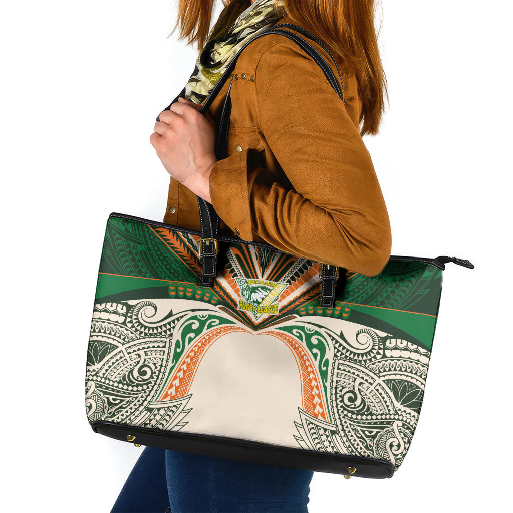 Cook Islands Rugby League Leather Tote Bag Polynesian and Tatau Tribal Art - Retro Palette LT03 Multicolor - Polynesian Pride