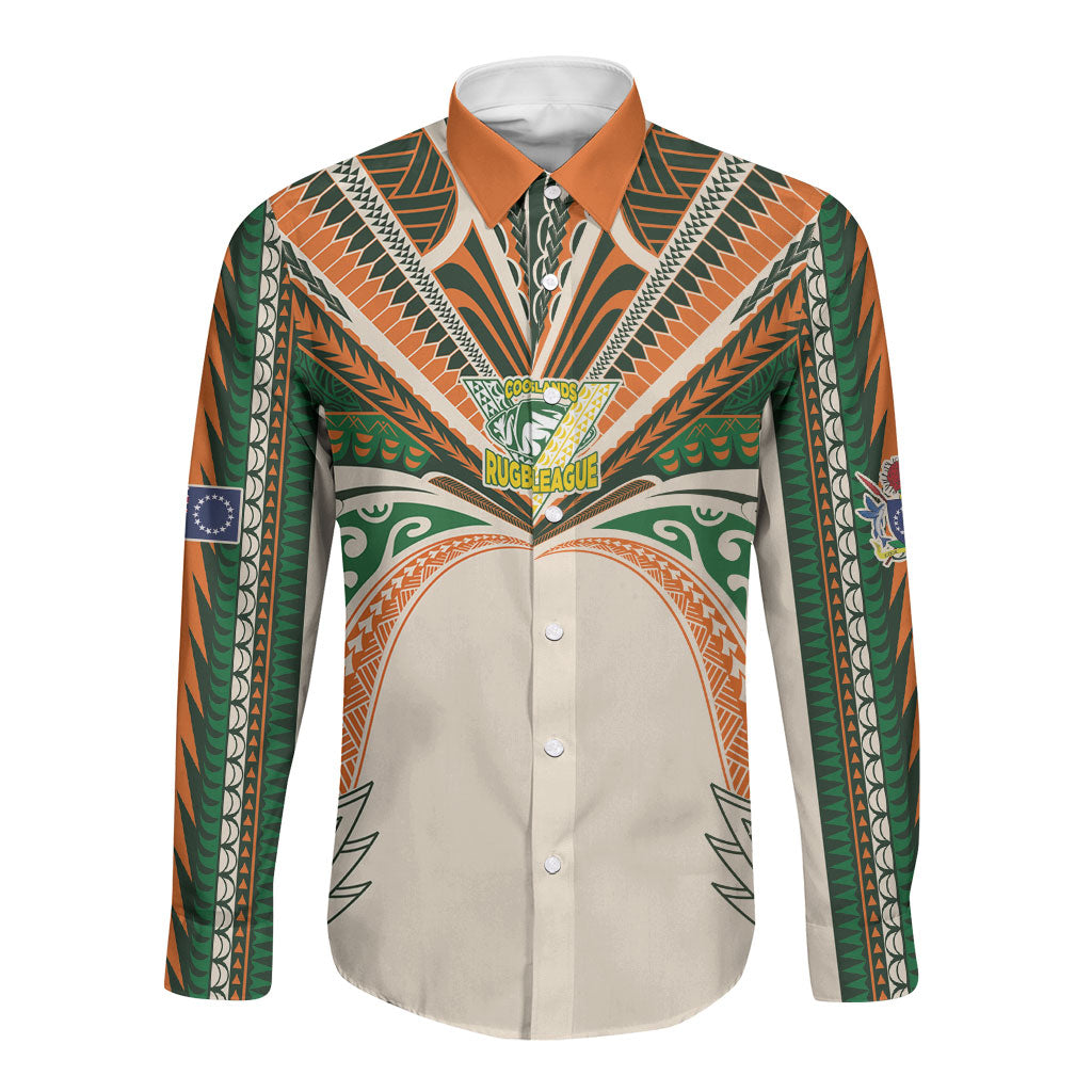 Cook Islands Rugby League Custom Long Sleeve Button Shirt Polynesian and Tatau Tribal Art - Retro Palette