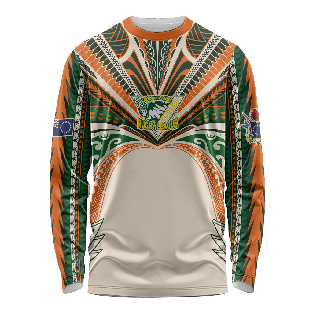 Cook Islands Rugby League Custom Long Sleeve Shirt Polynesian and Tatau Tribal Art - Retro Palette