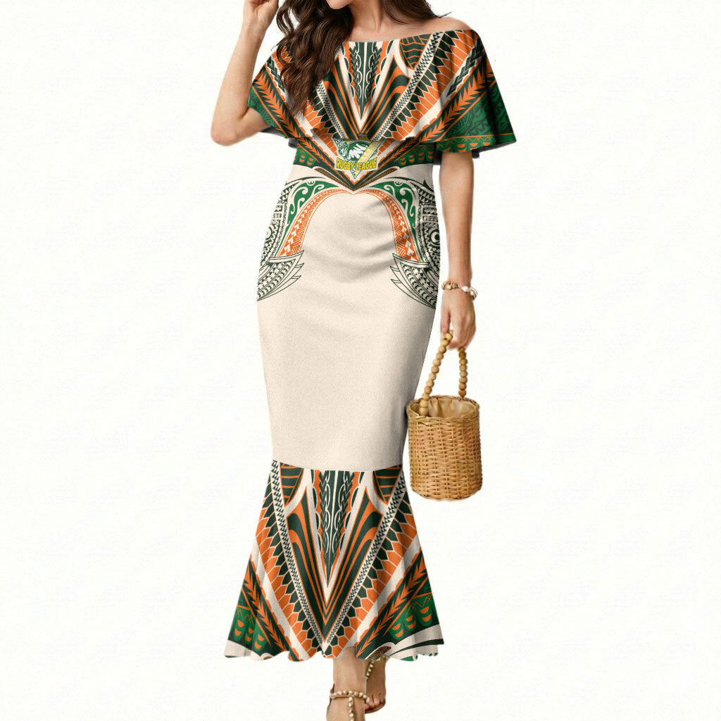 Cook Islands Rugby League Custom Mermaid Dress Polynesian and Tatau Tribal Art - Retro Palette