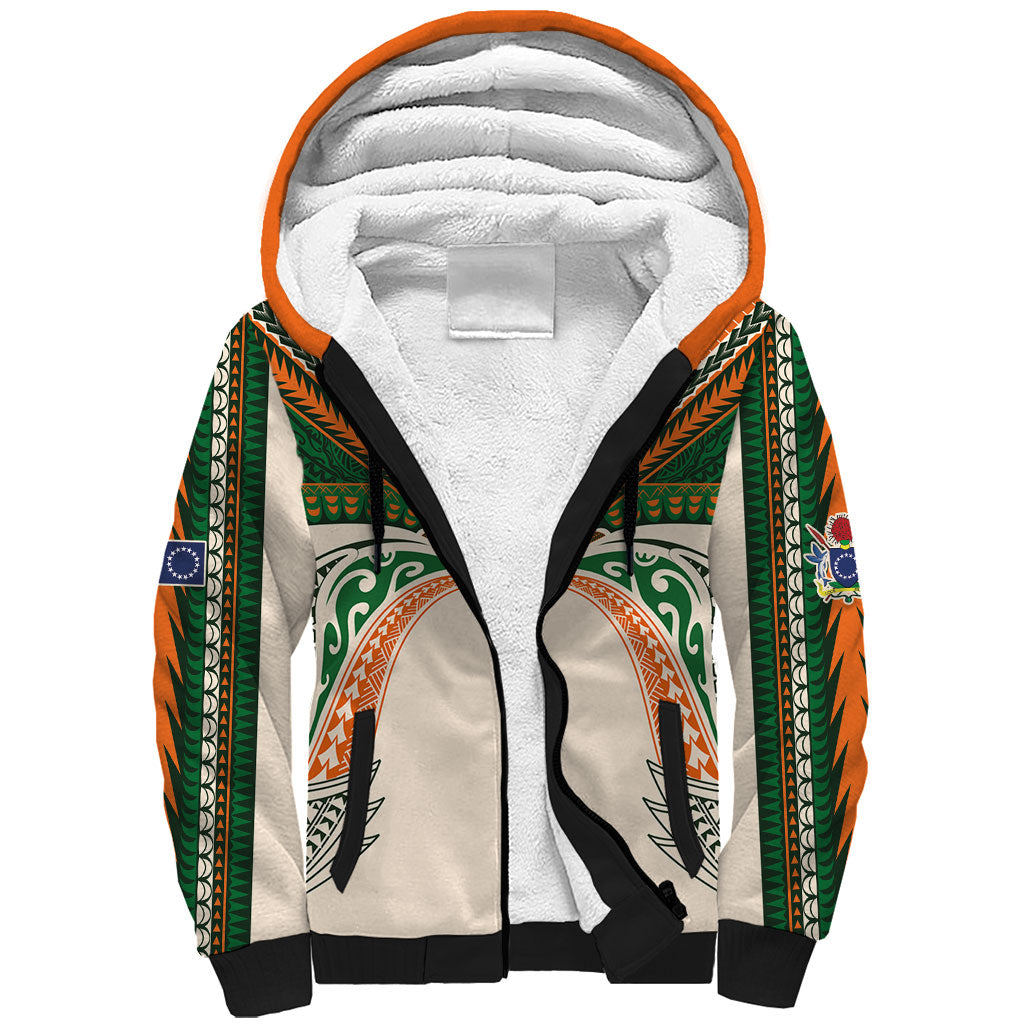 Cook Islands Rugby League Custom Sherpa Hoodie Polynesian and Tatau Tribal Art - Retro Palette
