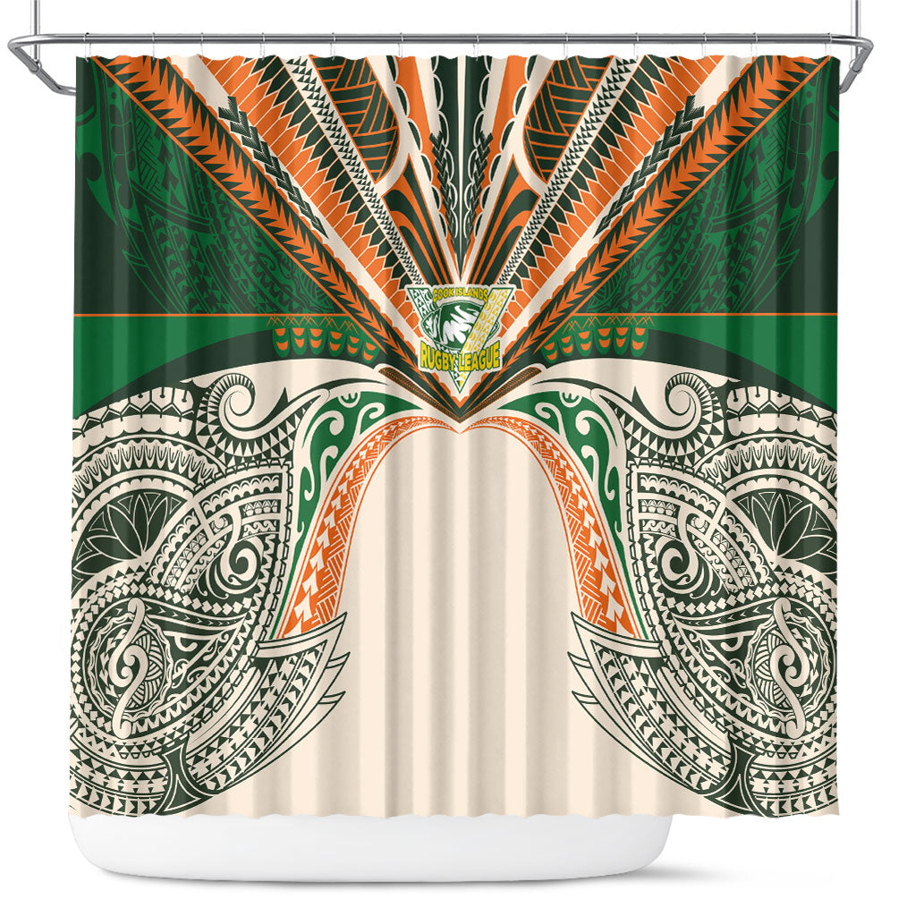 Cook Islands Rugby League Shower Curtain Polynesian and Tatau Tribal Art - Retro Palette LT03 Multicolor - Polynesian Pride