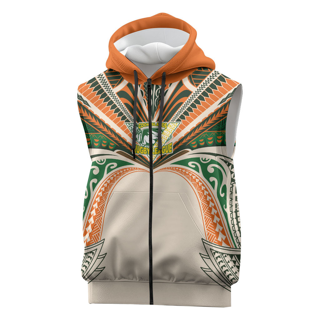 Cook Islands Rugby League Custom Sleeveless Zip Hoodie Polynesian and Tatau Tribal Art - Retro Palette