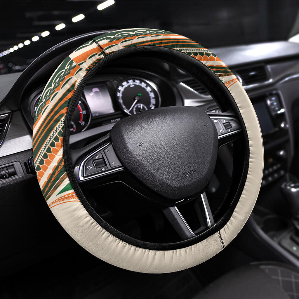 Cook Islands Rugby League Steering Wheel Cover Polynesian and Tatau Tribal Art - Retro Palette