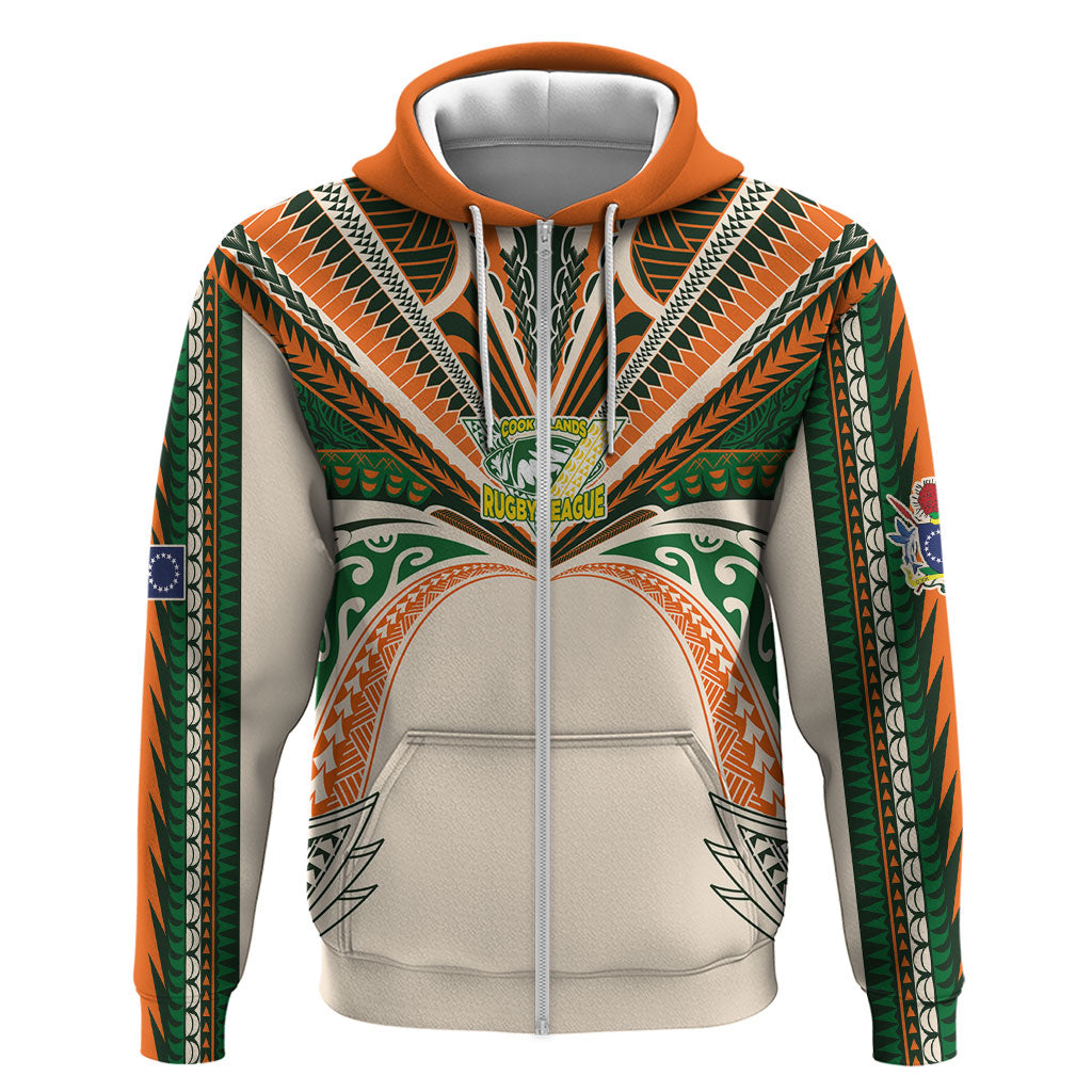 Cook Islands Rugby League Custom Zip Hoodie Polynesian and Tatau Tribal Art - Retro Palette LT03 Zip Hoodie Multicolor - Polynesian Pride