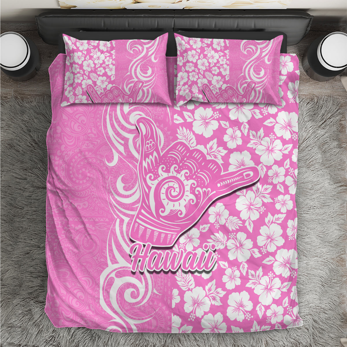 Hawaii Kauai Island Bedding Set Hibiscus Pattern Seamless Tribal Simple Pink LT03 Pink - Polynesian Pride