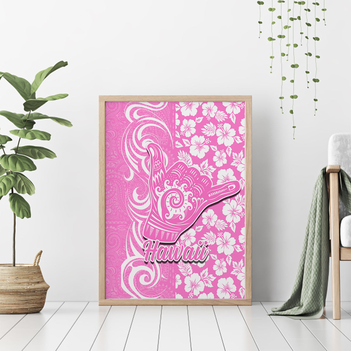 Hawaii Kauai Island Canvas Wall Art Hibiscus Pattern Seamless Tribal Simple Pink LT03 - Polynesian Pride