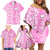 Hawaii Kauai Island Family Matching Off Shoulder Short Dress and Hawaiian Shirt Hibiscus Pattern Seamless Tribal Simple Pink LT03 - Polynesian Pride