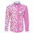 Hawaii Kauai Island Family Matching Puletasi Dress and Hawaiian Shirt Hibiscus Pattern Seamless Tribal Simple Pink LT03 Dad's Shirt - Long Sleeve Pink - Polynesian Pride