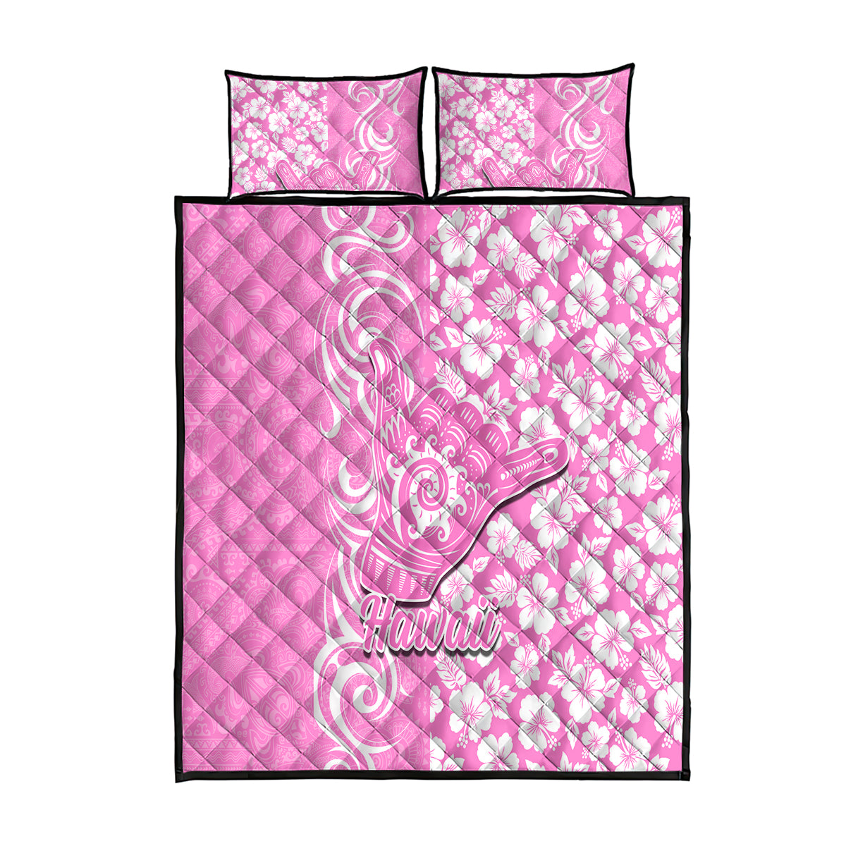 Hawaii Kauai Island Quilt Bed Set Hibiscus Pattern Seamless Tribal Simple Pink LT03 Pink - Polynesian Pride