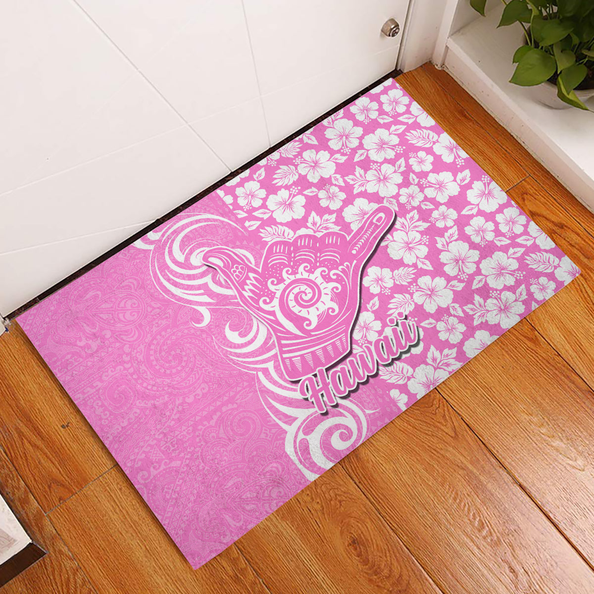 Hawaii Kauai Island Rubber Doormat Hibiscus Pattern Seamless Tribal Simple Pink LT03 Pink - Polynesian Pride