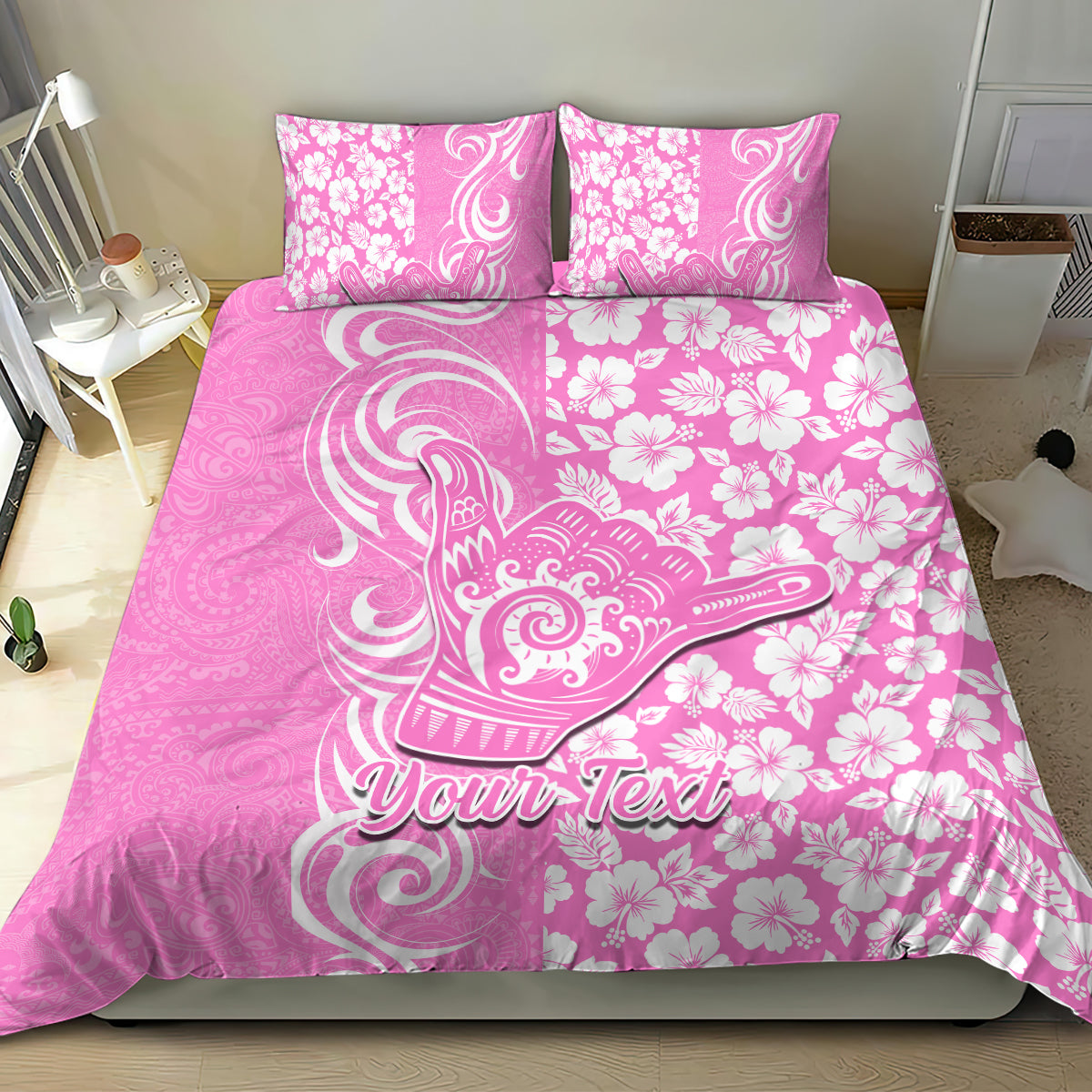 Custom Hawaii Kauai Island Bedding Set Hibiscus Pattern Seamless Tribal Simple Pink LT03 - Polynesian Pride