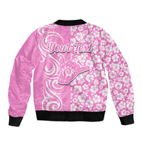 Custom Hawaii Kauai Island Sleeve Zip Bomber Jacket Hibiscus Pattern Seamless Tribal Simple Pink LT03 - Polynesian Pride