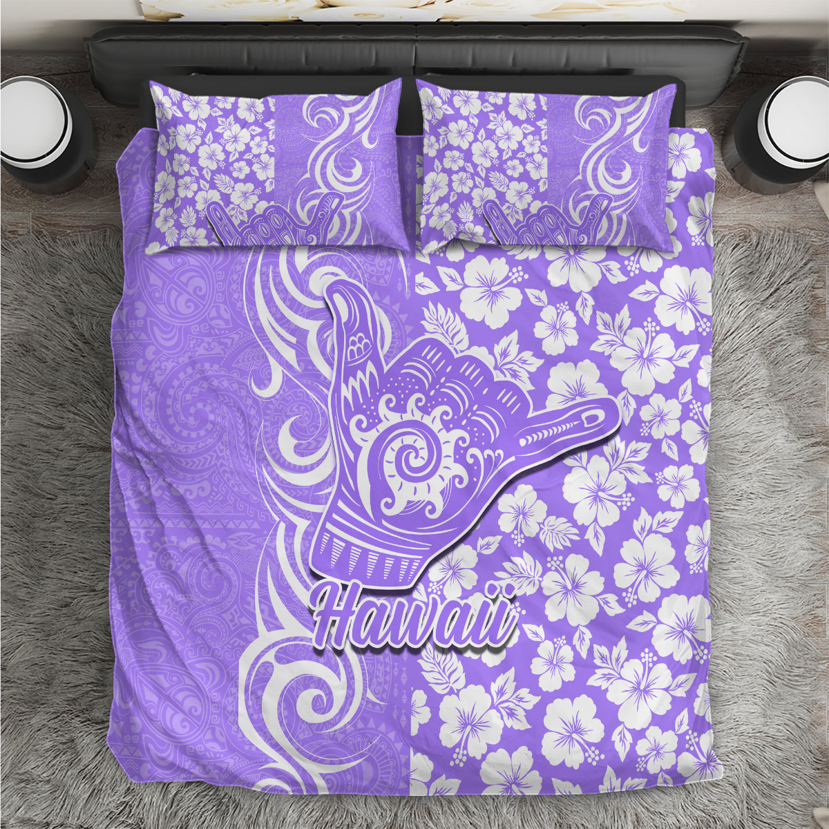 Hawaii Kauai Island Bedding Set Hibiscus Pattern Seamless Tribal Simple Purple LT03 Purple - Polynesian Pride