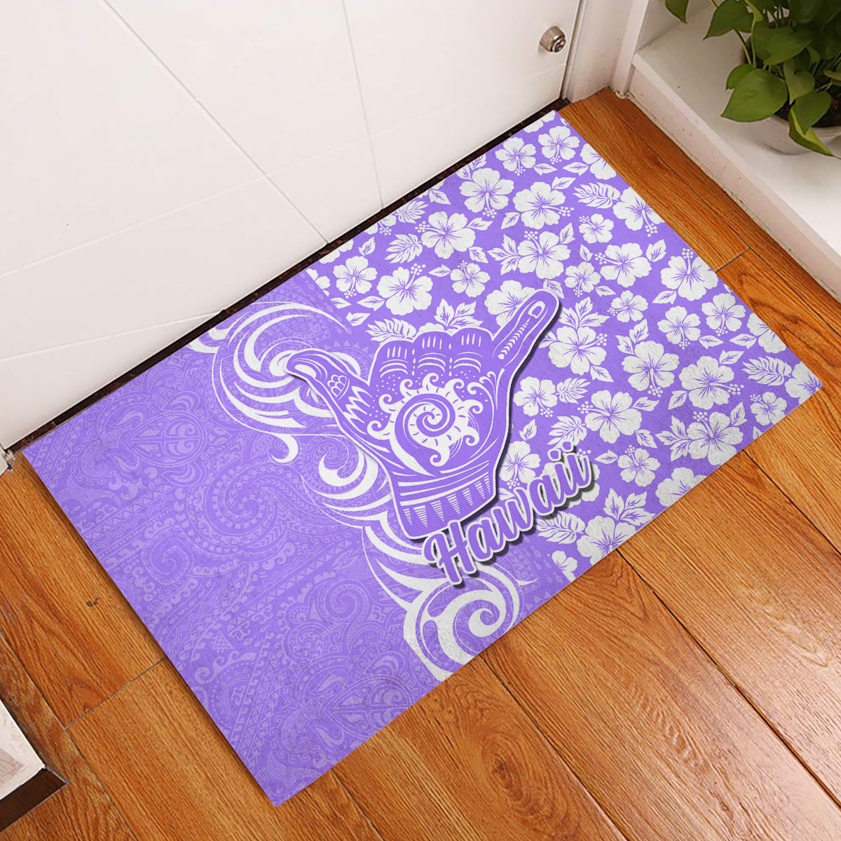 Hawaii Kauai Island Rubber Doormat Hibiscus Pattern Seamless Tribal Simple Purple LT03 Purple - Polynesian Pride