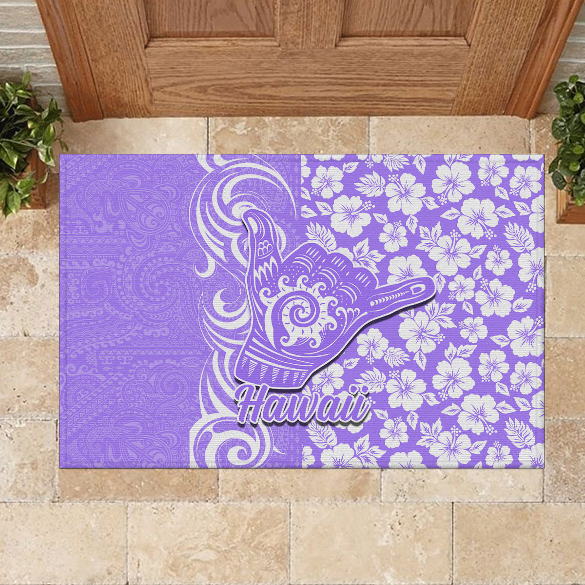 Hawaii Kauai Island Rubber Doormat Hibiscus Pattern Seamless Tribal Simple Purple LT03 - Polynesian Pride