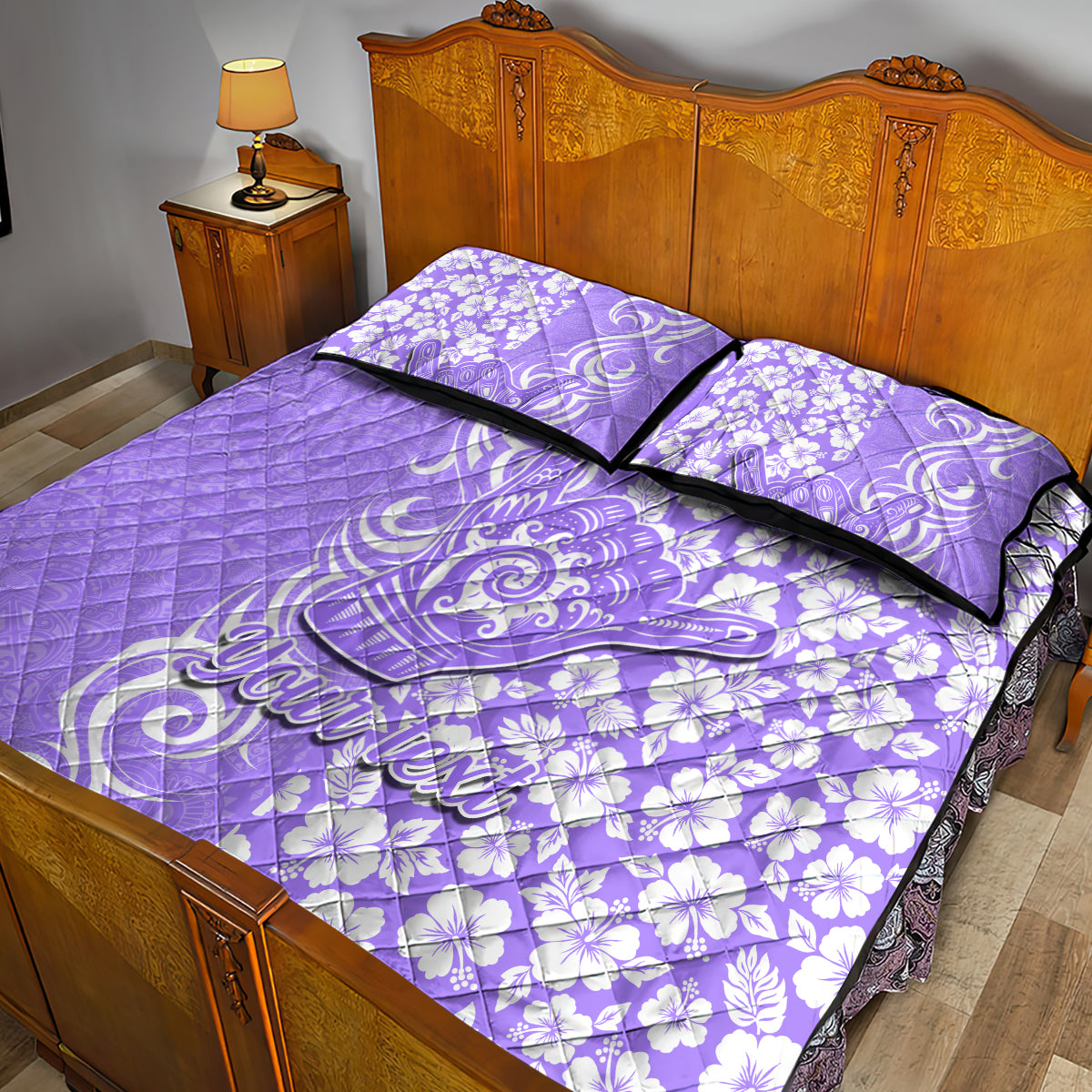 Custom Hawaii Kauai Island Quilt Bed Set Hibiscus Pattern Seamless Tribal Simple Purple LT03 - Polynesian Pride