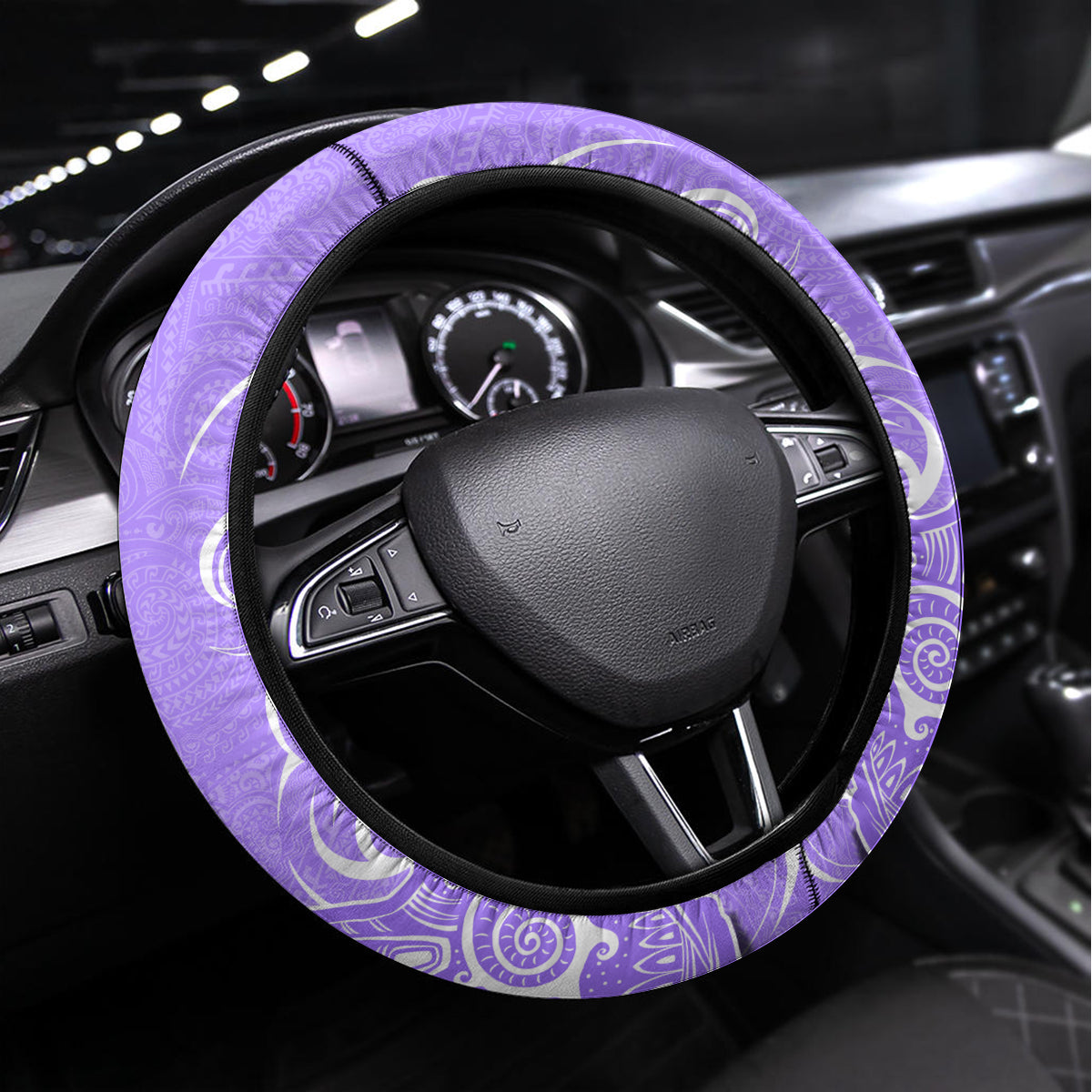 Custom Hawaii Kauai Island Steering Wheel Cover Hibiscus Pattern Seamless Tribal Simple Purple