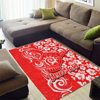 Custom Hawaii Kauai Island Area Rug Hibiscus Pattern Seamless Tribal Simple Red LT03 - Polynesian Pride