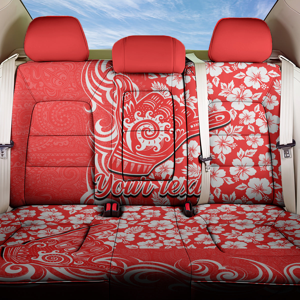 Custom Hawaii Kauai Island Back Car Seat Cover Hibiscus Pattern Seamless Tribal Simple Red LT03 One Size Red - Polynesian Pride