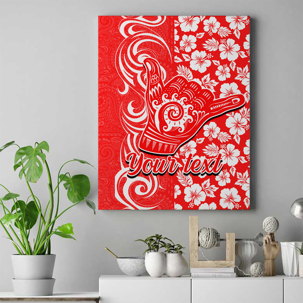 Custom Hawaii Kauai Island Canvas Wall Art Hibiscus Pattern Seamless Tribal Simple Red LT03 Red - Polynesian Pride