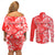 Custom Hawaii Kauai Island Couples Matching Off Shoulder Short Dress and Long Sleeve Button Shirts Hibiscus Pattern Seamless Tribal Simple Red LT03 - Polynesian Pride