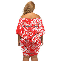 Custom Hawaii Kauai Island Off Shoulder Short Dress Hibiscus Pattern Seamless Tribal Simple Red LT03 - Polynesian Pride