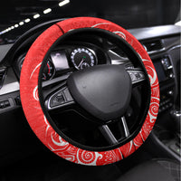 Hawaii Kauai Island Steering Wheel Cover Hibiscus Pattern Seamless Tribal Simple Red LT03 Universal Fit Red - Polynesian Pride