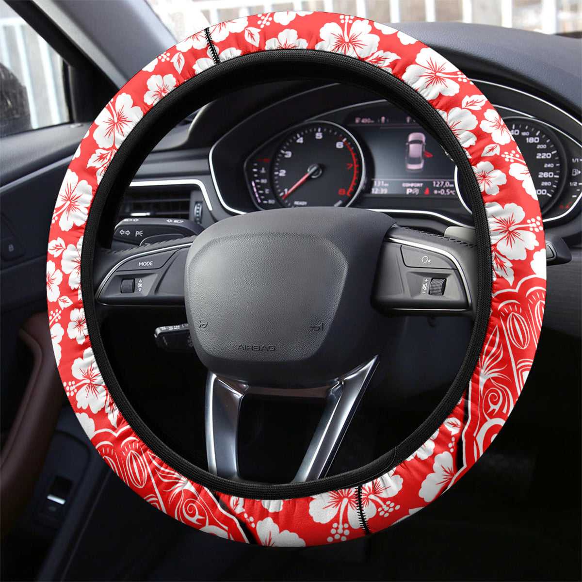 Hawaii Kauai Island Steering Wheel Cover Hibiscus Pattern Seamless Tribal Simple Red LT03 - Polynesian Pride
