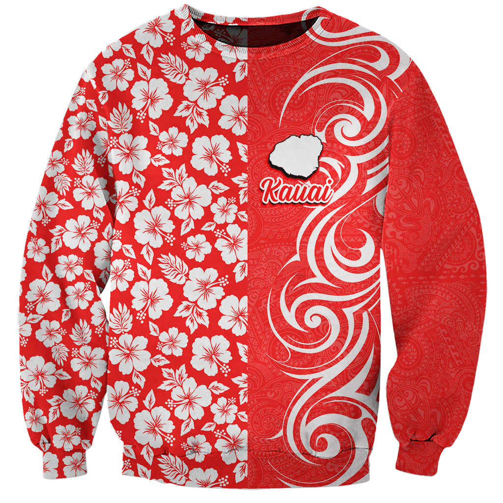 Custom Hawaii Kauai Island Sweatshirt Hibiscus Pattern Seamless Tribal Simple Red LT03 Unisex Red - Polynesian Pride