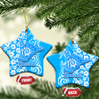 Hawaii Kauai Island Ceramic Ornament Hibiscus Pattern Seamless Tribal Simple Red LT03 Star Pack 1: ornament * 1 piece Blue - Polynesian Pride