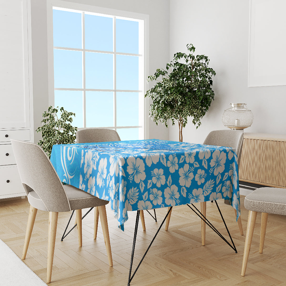 Hawaii Kauai Island Tablecloth Hibiscus Pattern Seamless Tribal Simple Blue LT03 - Polynesian Pride
