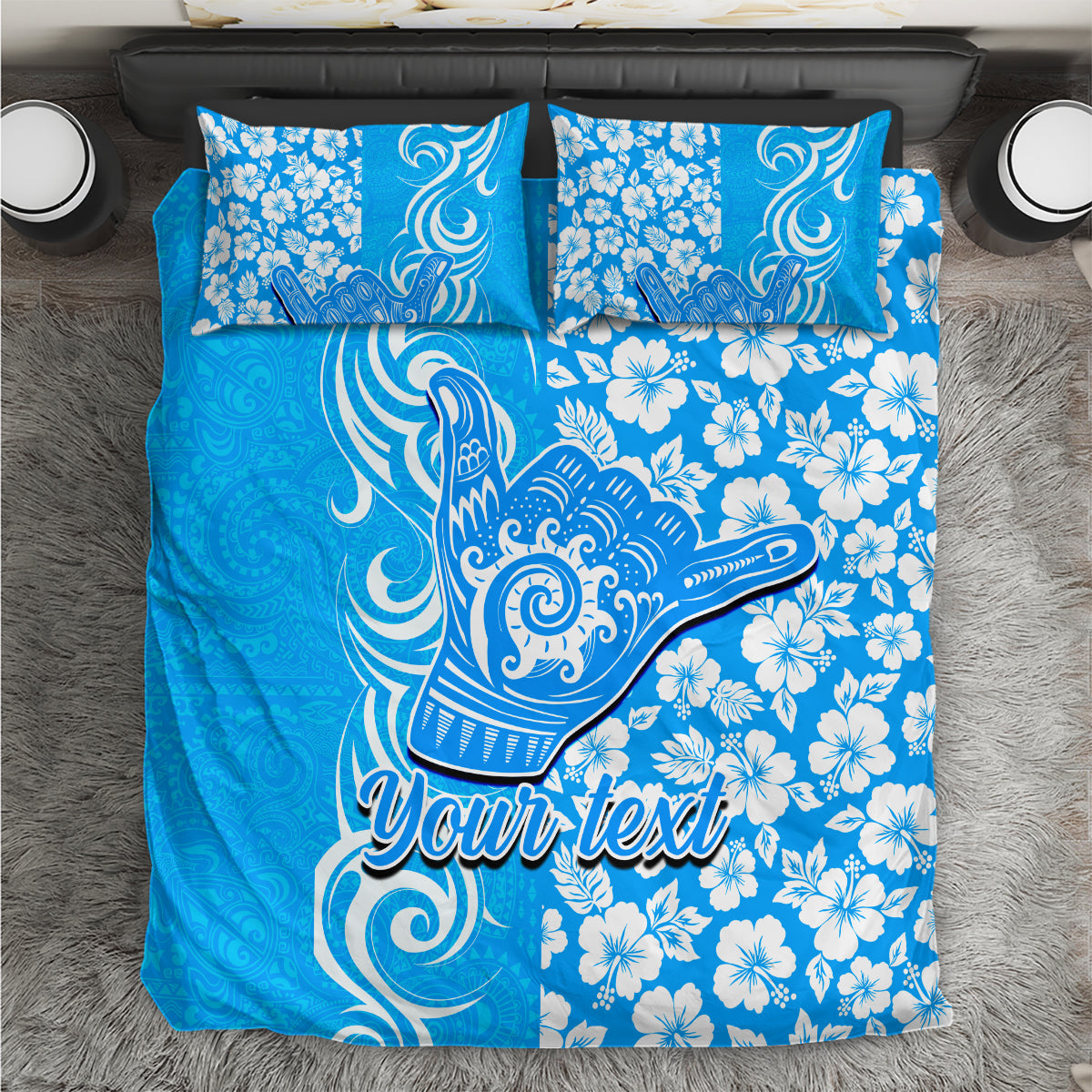 Custom Hawaii Kauai Island Bedding Set Hibiscus Pattern Seamless Tribal Simple Blue LT03 Blue - Polynesian Pride