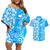 Custom Hawaii Kauai Island Couples Matching Off Shoulder Short Dress and Hawaiian Shirt Hibiscus Pattern Seamless Tribal Simple Blue LT03 Blue - Polynesian Pride