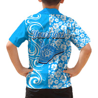 Custom Hawaii Kauai Island Kid Hawaiian Shirt Hibiscus Pattern Seamless Tribal Simple Blue LT03 - Polynesian Pride