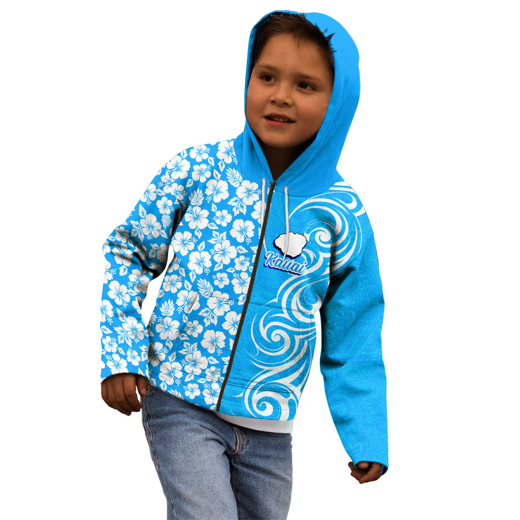 Custom Hawaii Kauai Island Kid Hoodie Hibiscus Pattern Seamless Tribal Simple Blue LT03 - Polynesian Pride