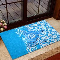 Custom Hawaii Kauai Island Rubber Doormat Hibiscus Pattern Seamless Tribal Simple Blue LT03 - Polynesian Pride