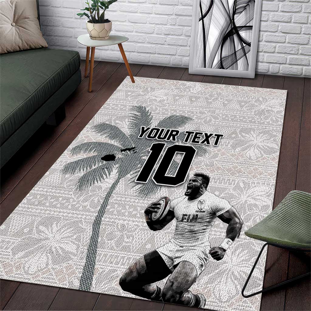 Custom Fiji Rugby Pacific Champions 2024 Area Rug Anniversary 7 Titles - Fijians Rugby and Tapa Hibiscus White Art LT03 White - Polynesian Pride