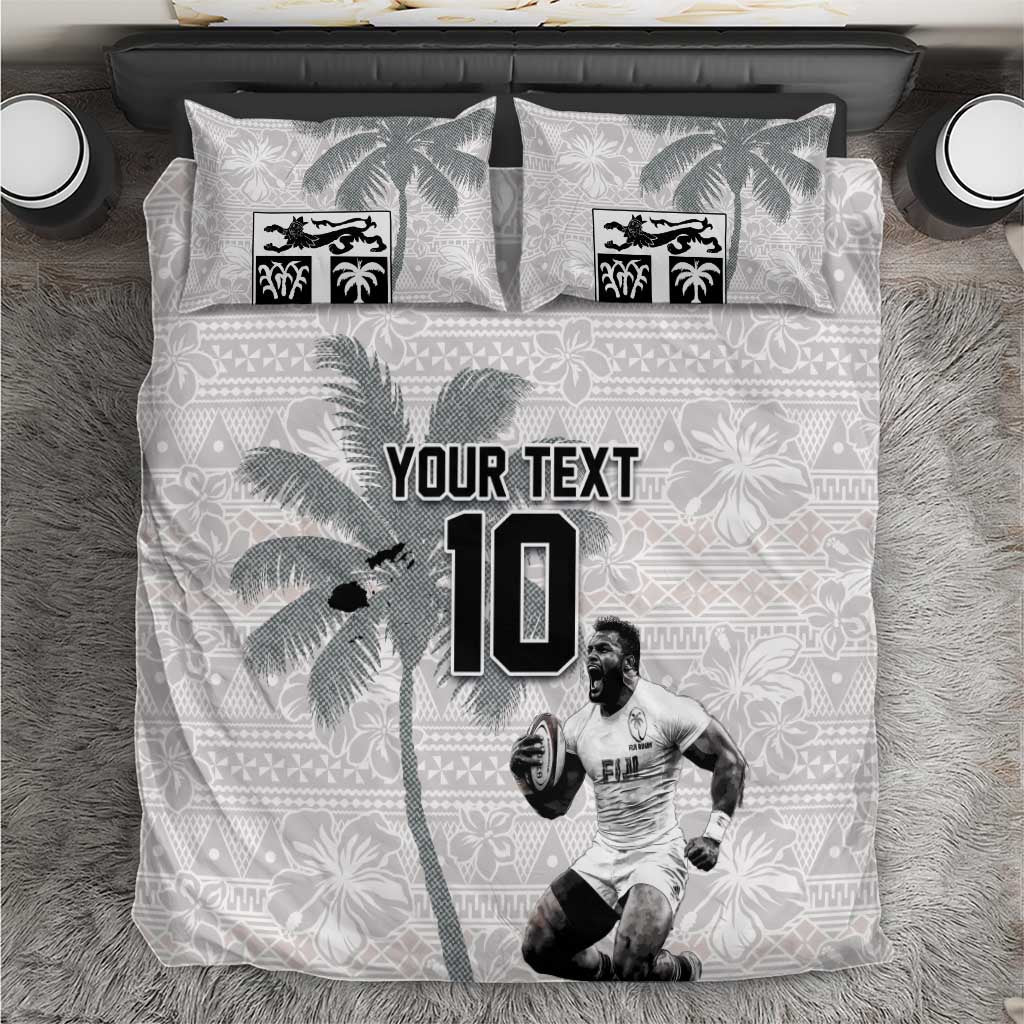 Custom Fiji Rugby Pacific Champions 2024 Bedding Set Anniversary 7 Titles - Fijians Rugby and Tapa Hibiscus White Art LT03 White - Polynesian Pride