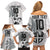 Custom Fiji Rugby Pacific Champions 2024 Family Matching Off Shoulder Short Dress and Hawaiian Shirt Anniversary 7 Titles - Fijians Rugby and Tapa Hibiscus White Art