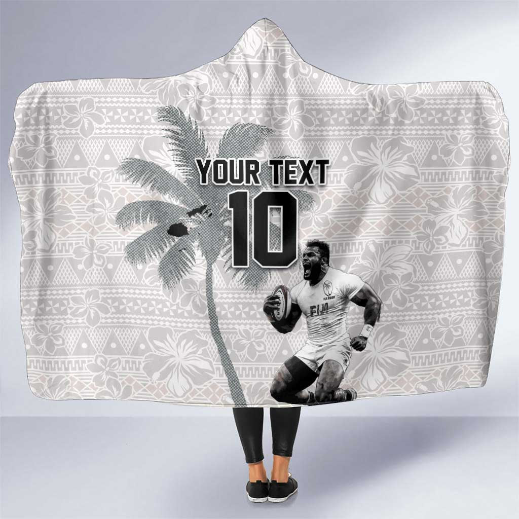 Custom Fiji Rugby Pacific Champions 2024 Hooded Blanket Anniversary 7 Titles - Fijians Rugby and Tapa Hibiscus White Art LT03 One Size White - Polynesian Pride