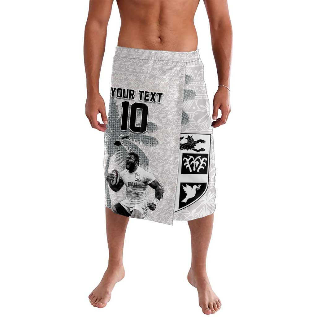 Custom Fiji Rugby Pacific Champions 2024 Lavalava Anniversary 7 Titles - Fijians Rugby and Tapa Hibiscus White Art LT03 White - Polynesian Pride